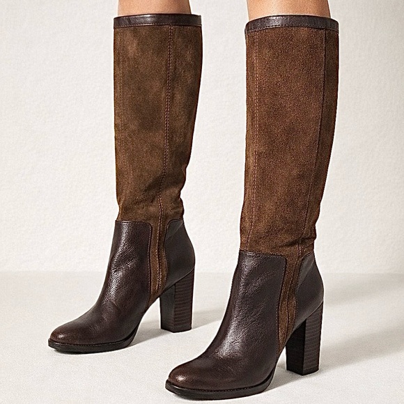 Nine West Emilio Vintage Dark Brown Suede Leather Knees High Heeled Boots Size 8 - Picture 6 of 11